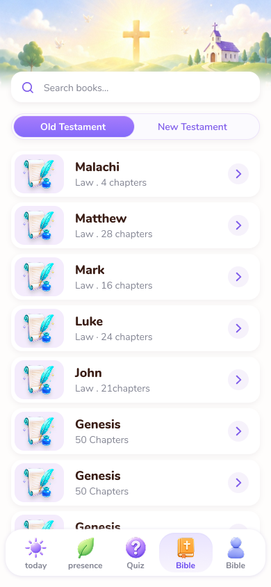 BiblePal Bible book list screen