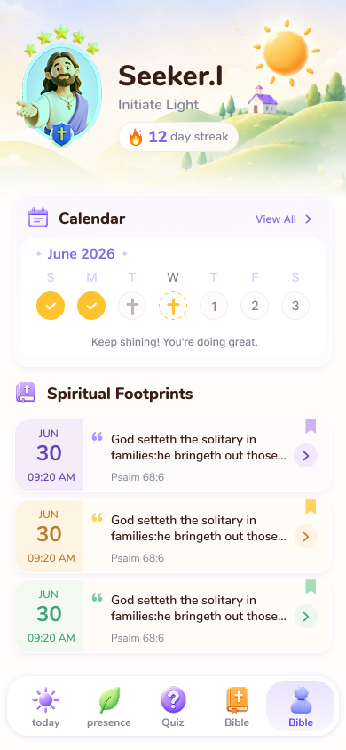 BiblePal profile screen with calendar and spiritual footprints